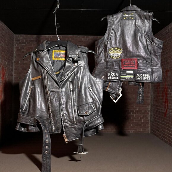 Daniel Smart Womens Leather Biker Vest XS With Patches Black - Picture 1 of 10